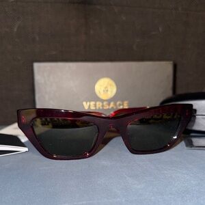 Versace Women’s Red Sunglasses with Gold Greek Key Temples